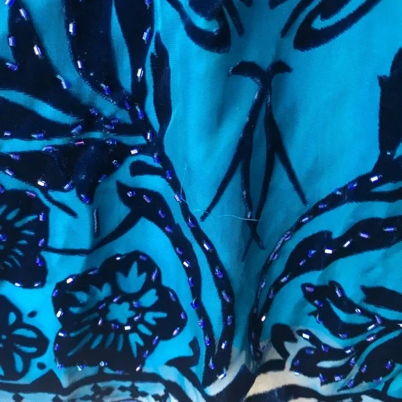 Blue silk blouse size medium with beads - Picture 8 of 12